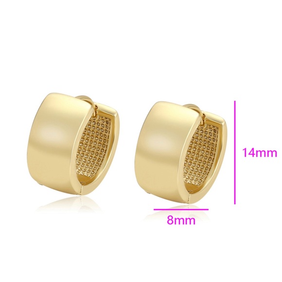 Thick Hoop Earrings 14k Gold Plated Luxury Jewelry - Picture 2 of 10